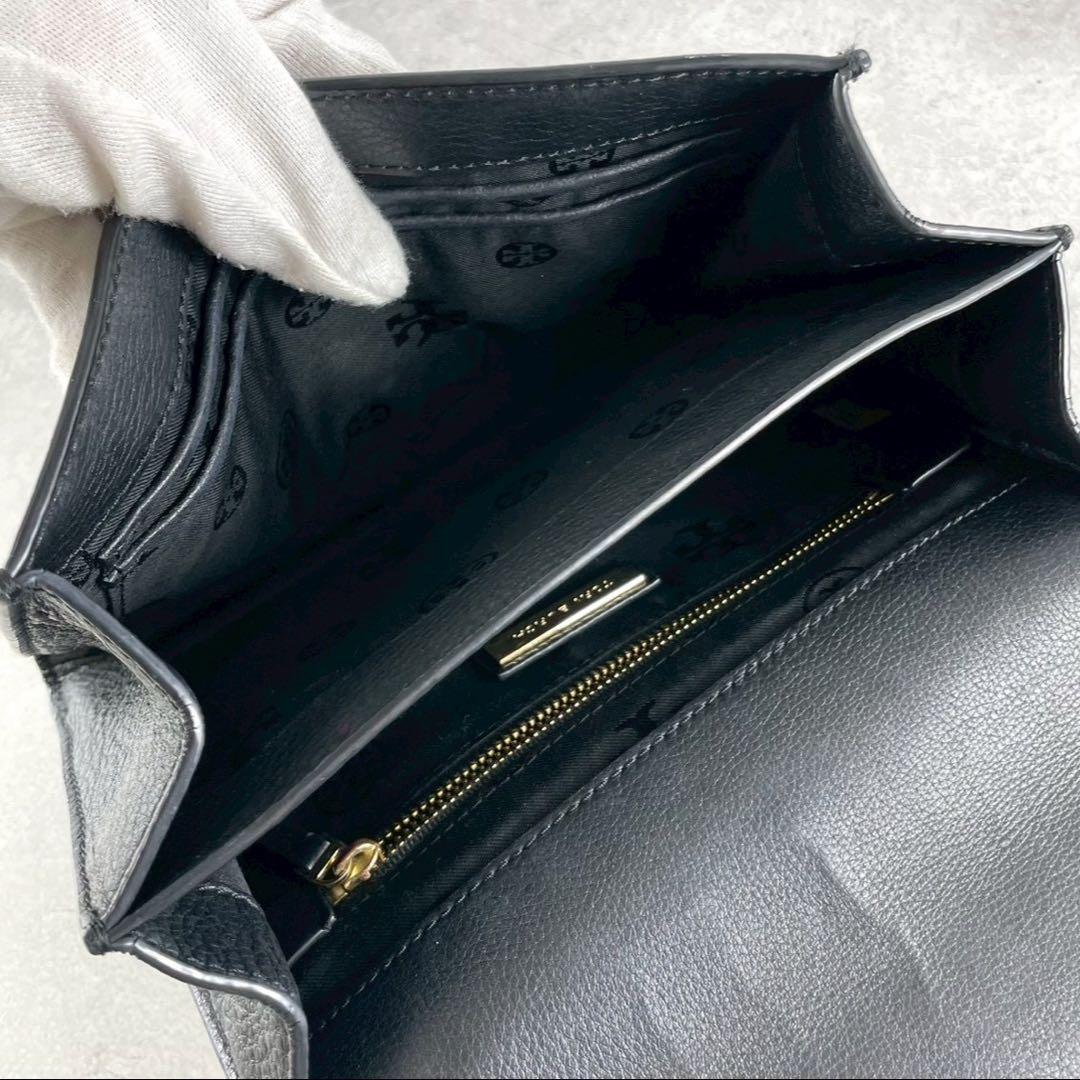 ✨美品✨トリーバーチ　ショルダーバッグ ウォレット　Tロゴ　レザー　ブラック