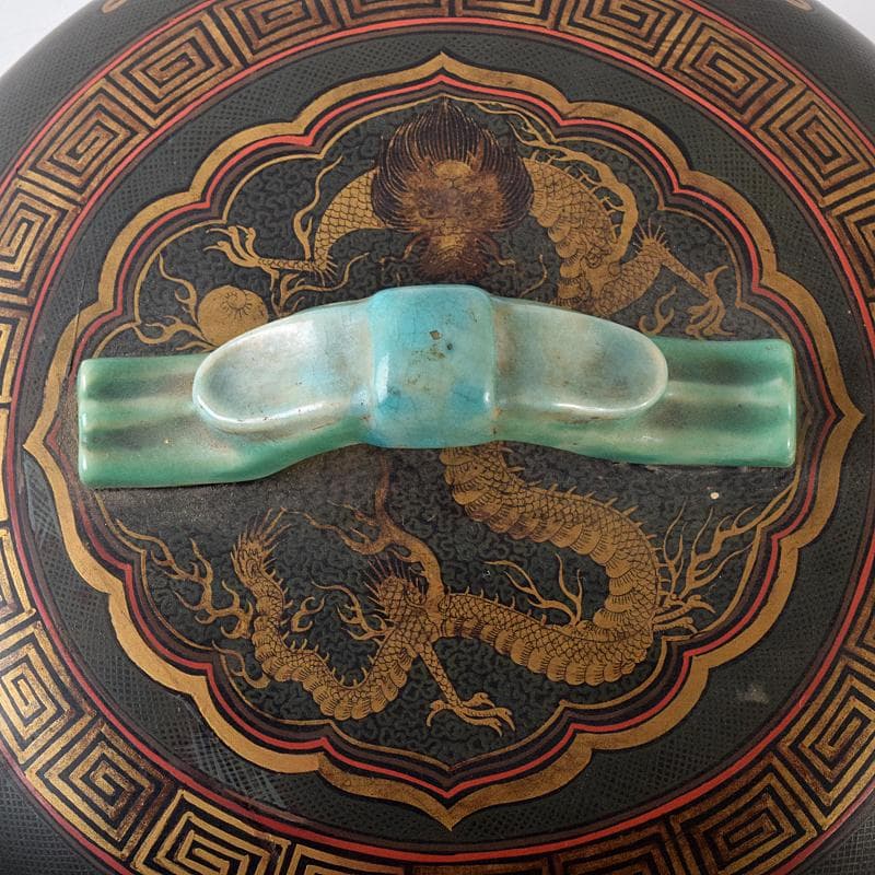 豊楽焼 龍蒔絵 赤絵金彩鳳凰文 菓子器 喰籠 D R8167