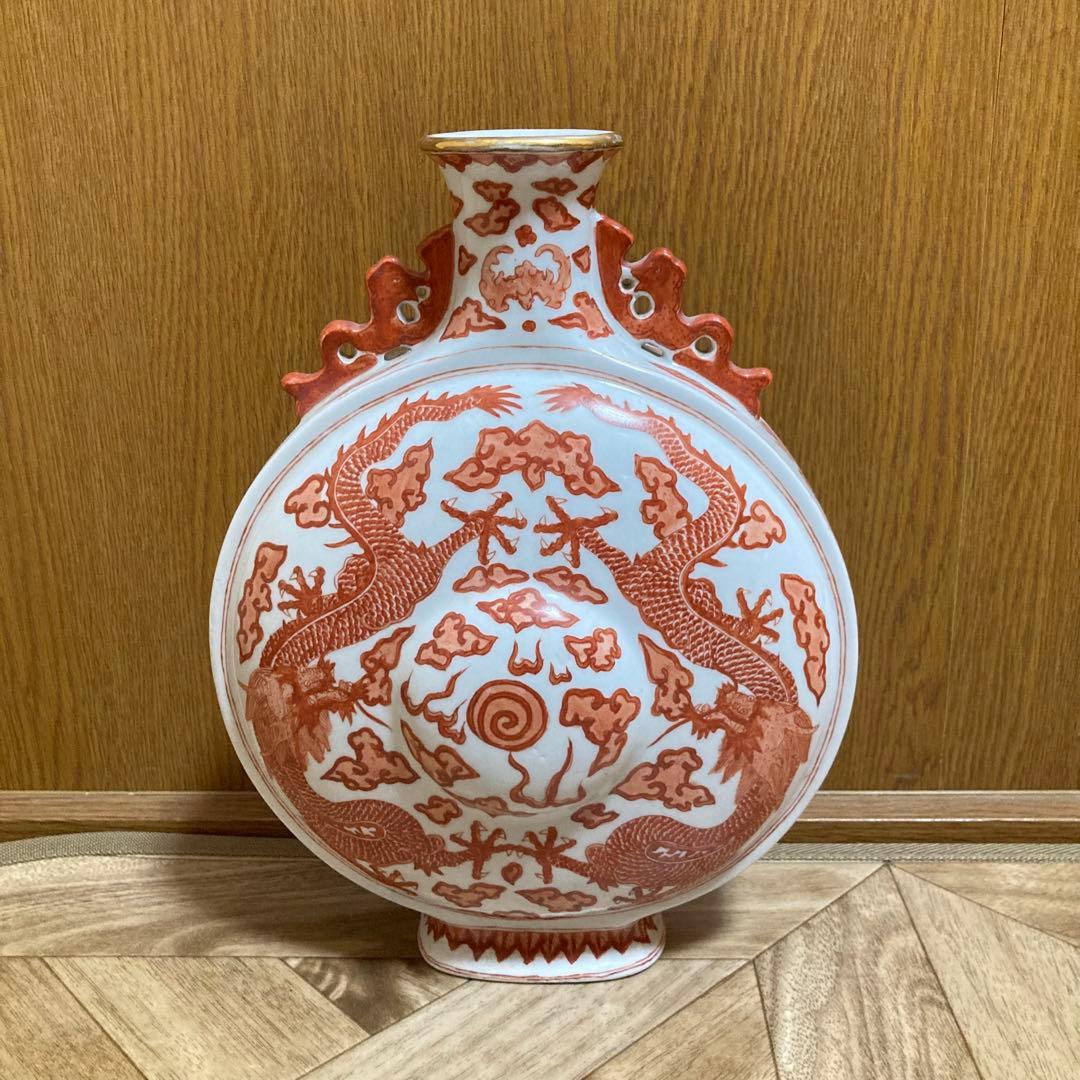 壺花瓶中国古美術龍ドラゴン模様アンティークコレクションインテリア