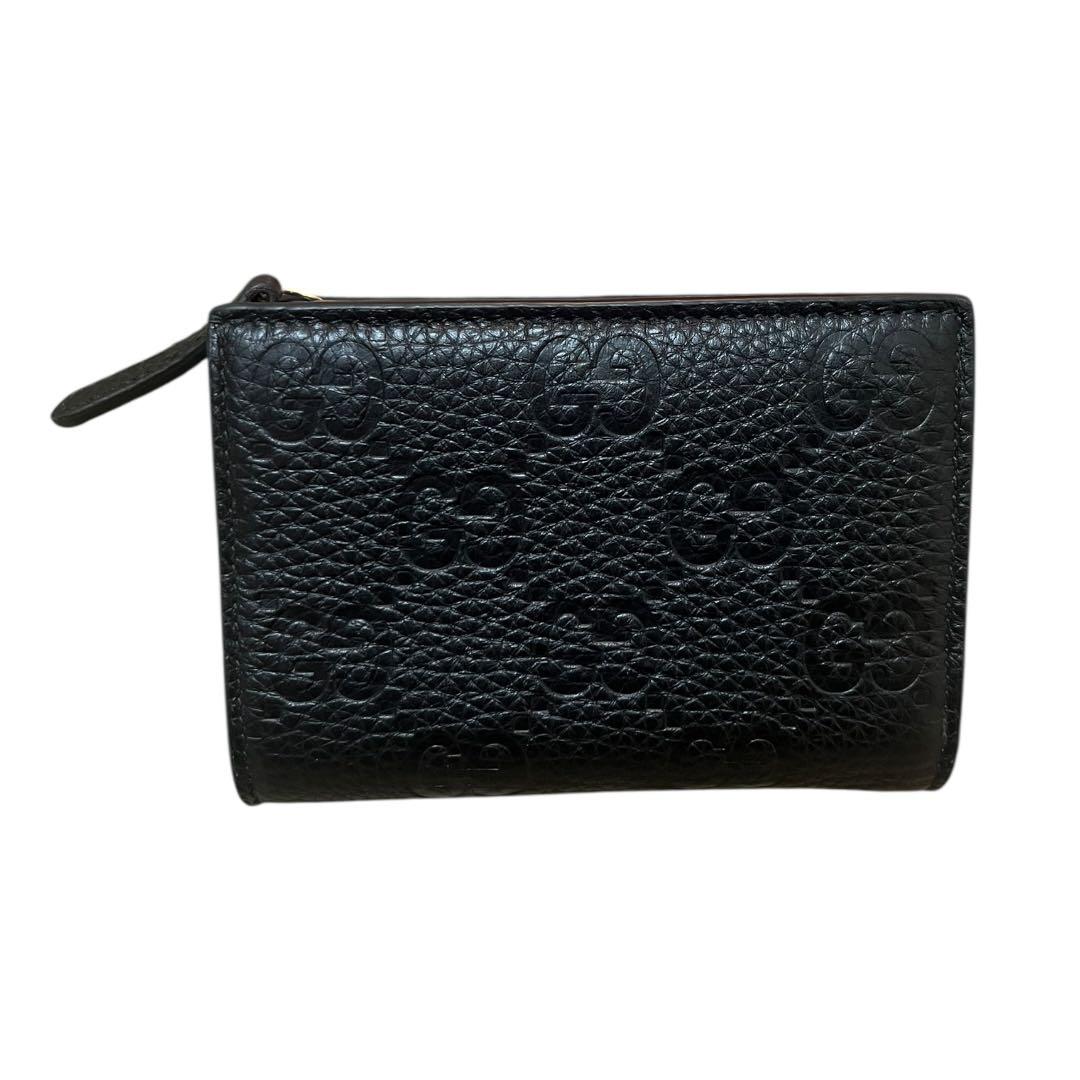 【極美品】GUCCI 2つ折り財布 GGエンブレム スモールウォレット ブラック