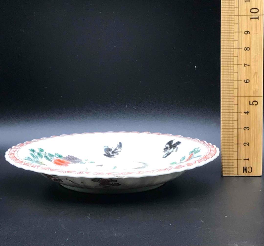 中国古美術 清康煕時代 花模様銘入り 粉彩花鳥紋皿 旧家