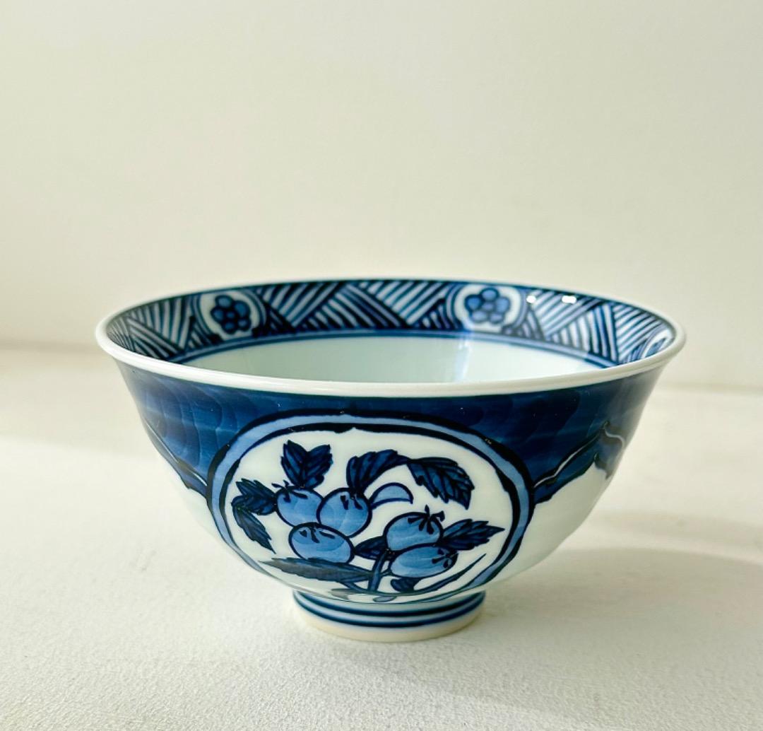 源右衛門 染付 三果実紋飯碗 6客セット 有田焼】茶碗2個セット[赤