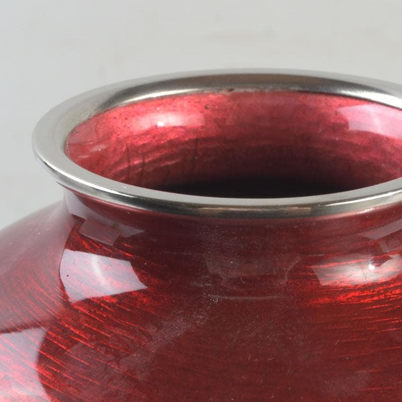 七宝焼 安藤七宝店 赤透釉 花文 花瓶 敷板・箱付 V 9279