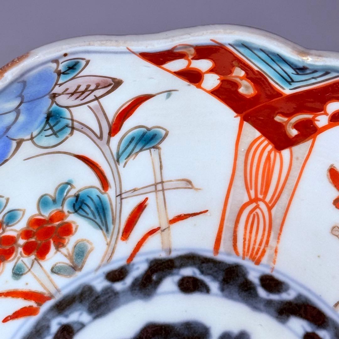 江戸期 古伊万里 染錦花蝶図膾皿 七客 なます皿