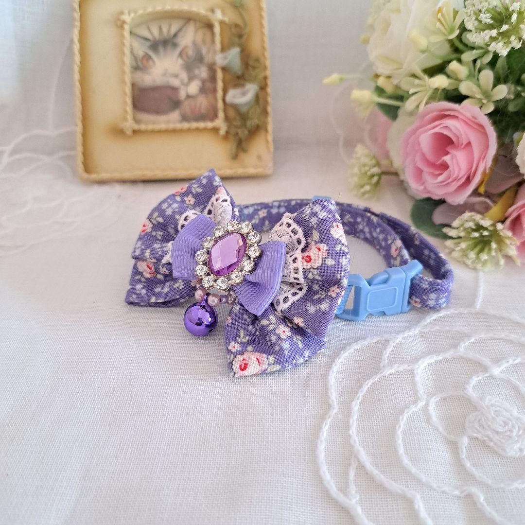 カメリア(ベージュ)短毛シュシュ、わんちゃん猫ちゃん用 パープル