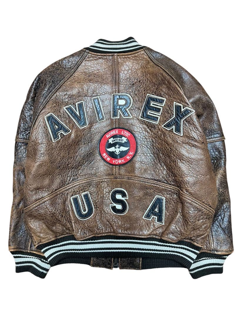 希少！90´s AVIREXアヴィレックス オールレザースタジャン ブラウンXS