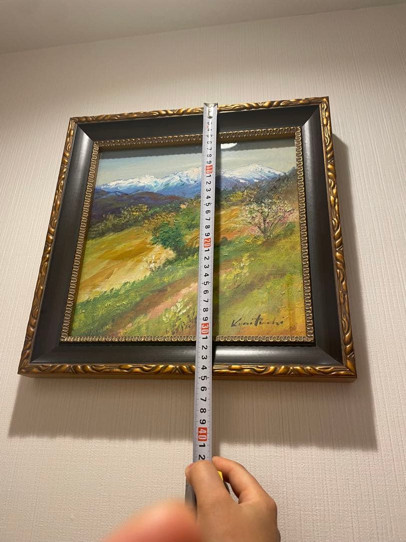 国立秀雄『安曇野山畑』油絵　直筆風景画　裏書サイン　高級額装