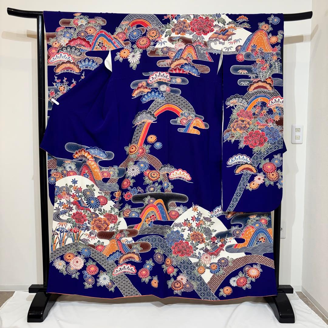 振袖フルセット 7点セット 長襦袢付き 身丈158 青 成人式 前撮り f26