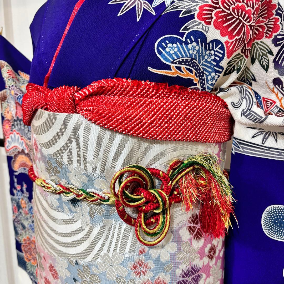 振袖フルセット 7点セット 長襦袢付き 身丈158 青 成人式 前撮り f26