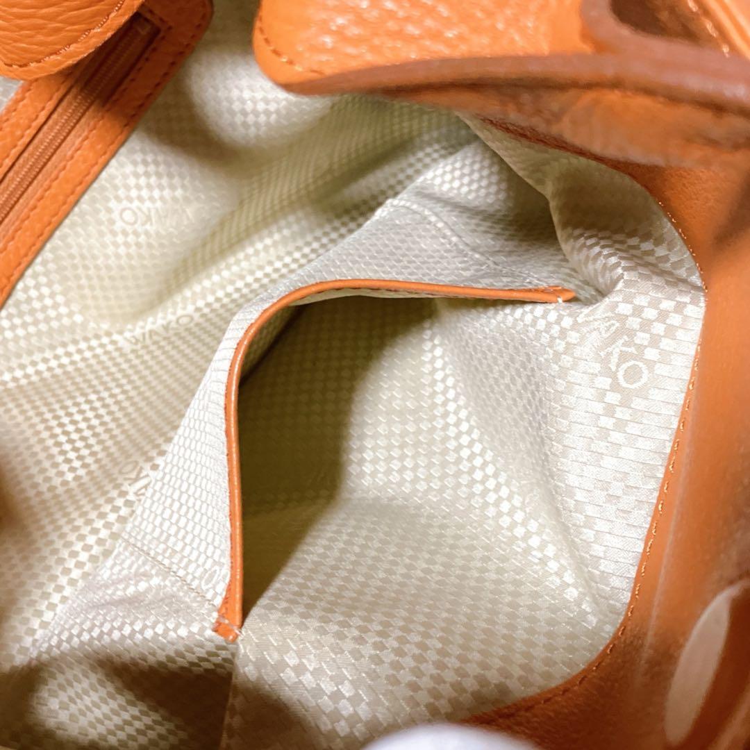 銀座和光 WAKO ワコー A4収納可 オールシボレザー ハンドバッグ オレンジ