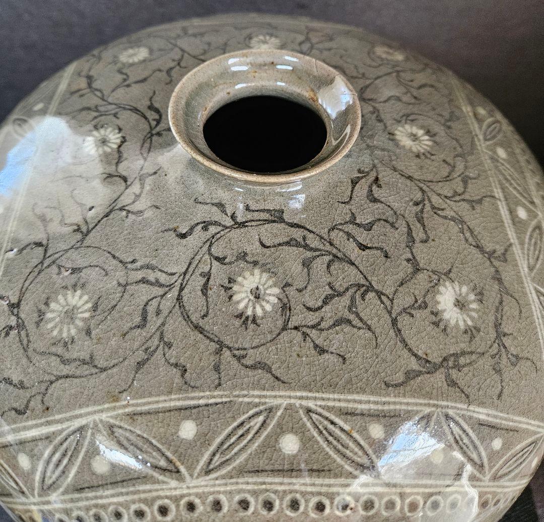 高麗青磁 象嵌 花唐草 瓔珞文様 陰刻牡丹図 大梅瓶 近代作品 高