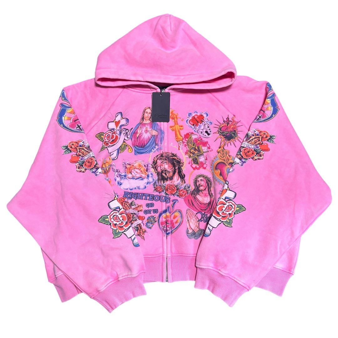 新品 We Are Righteous ジップアップフーディ M ピンク