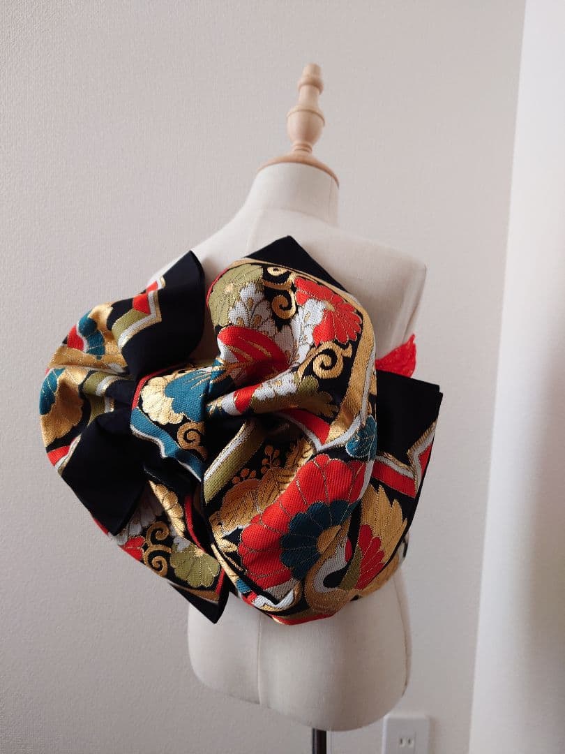 七五三　ハーフ成人式　ジュニア帯　大人用袋帯からの作り帯　子供　1点物　鶴柄