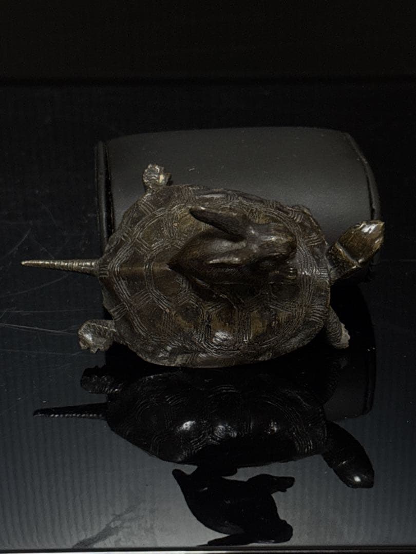珍品 明治期 古銅 『うさぎとかめ』 兎と亀 置物 文鎮 コレクション