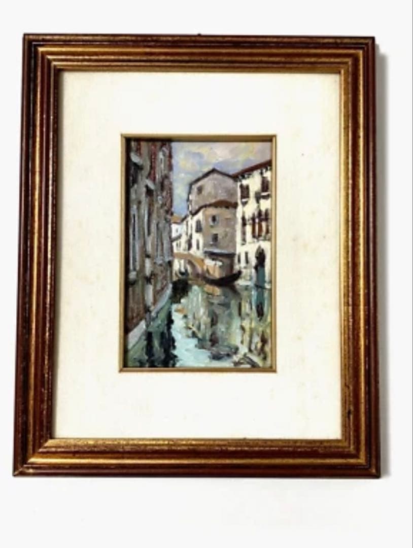 油彩画 ヴェネツィア 運河風景 絵画 額縁付き インテリア アート 匿名発送 r