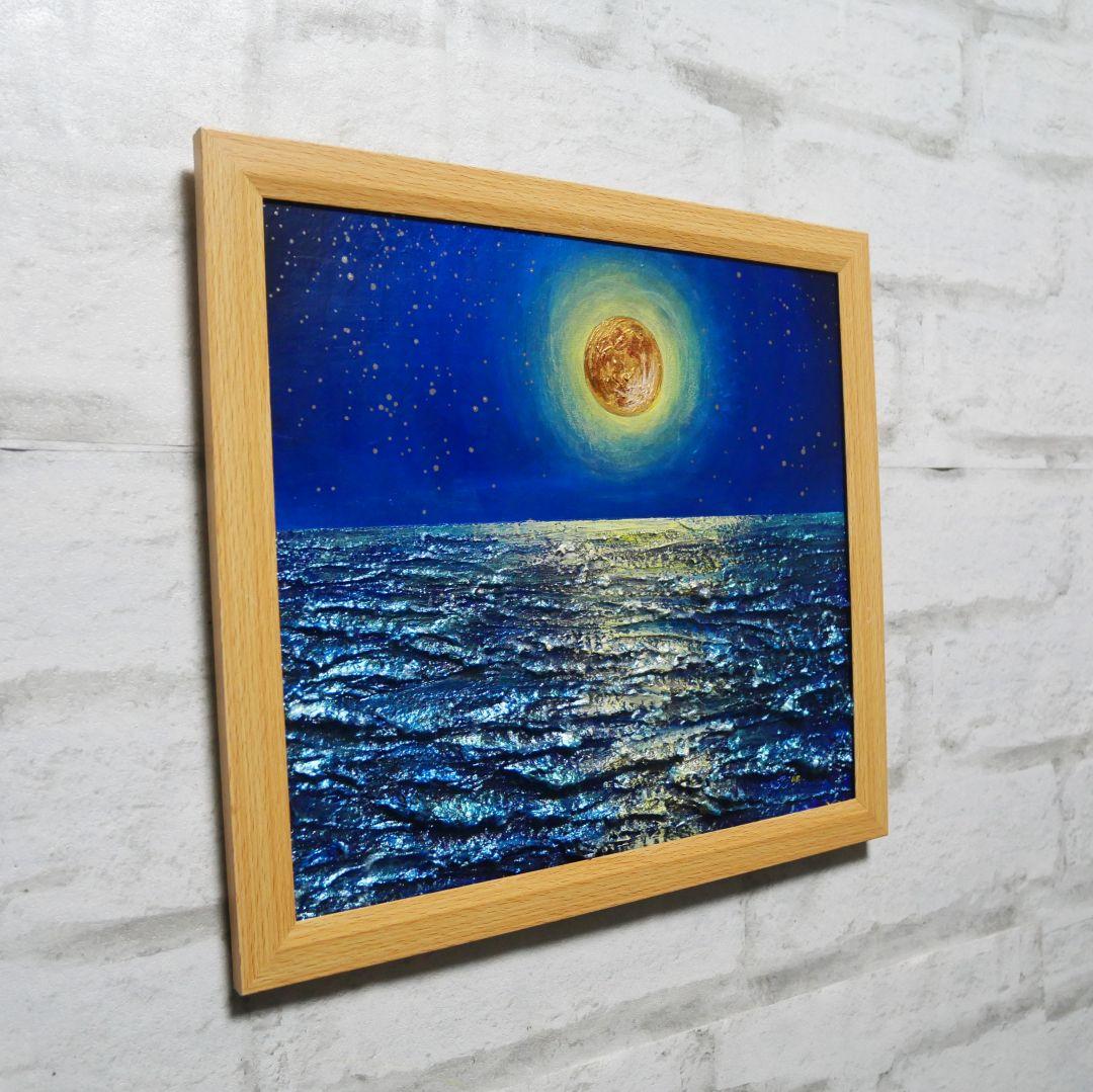 油絵 油彩 油彩画 絵 絵画【月下の海】