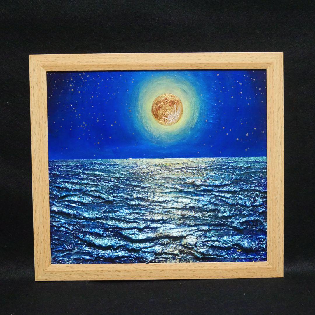 油絵 油彩 油彩画 絵 絵画【月下の海】