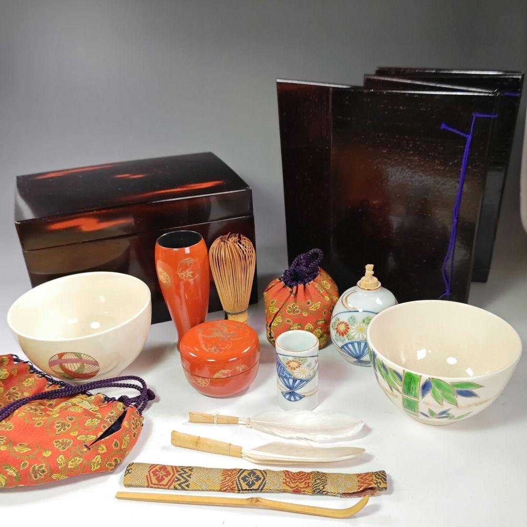 イ436 茶箱『茶箱一式 茶道具セット 漆塗 野点』茶道具
