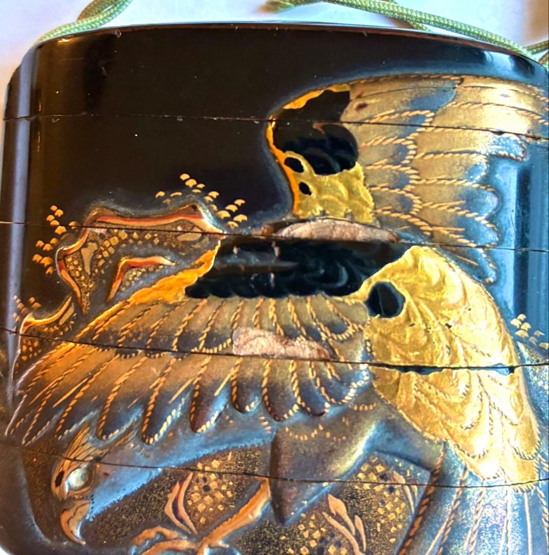 時代物　猿鷹図高蒔絵印籠