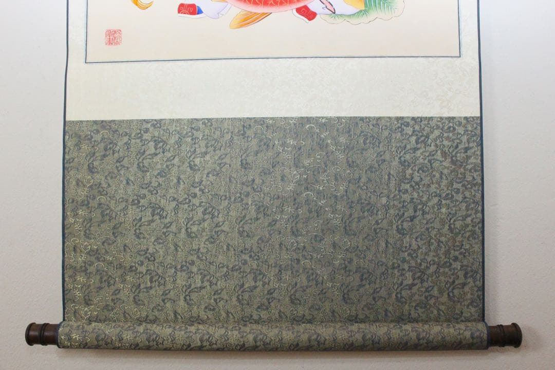 No5210 掛軸 中国画 「楊柳青年画」 木版画 紙本 古画 古美術 送料無料