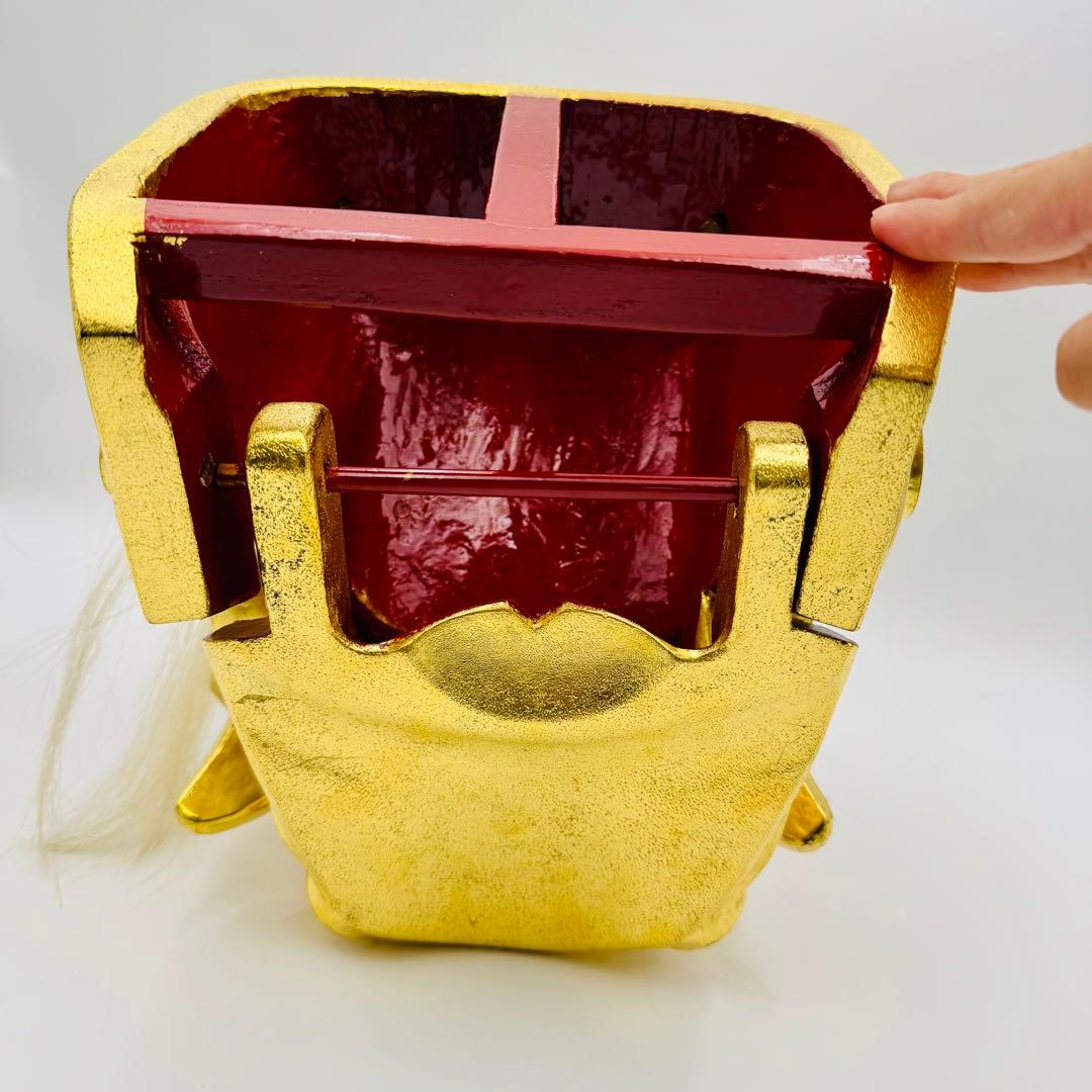 木彫 瑞宝造 獅子頭 神具 縁起物 祭】邪気払い 骨董 アンティーク 共箱