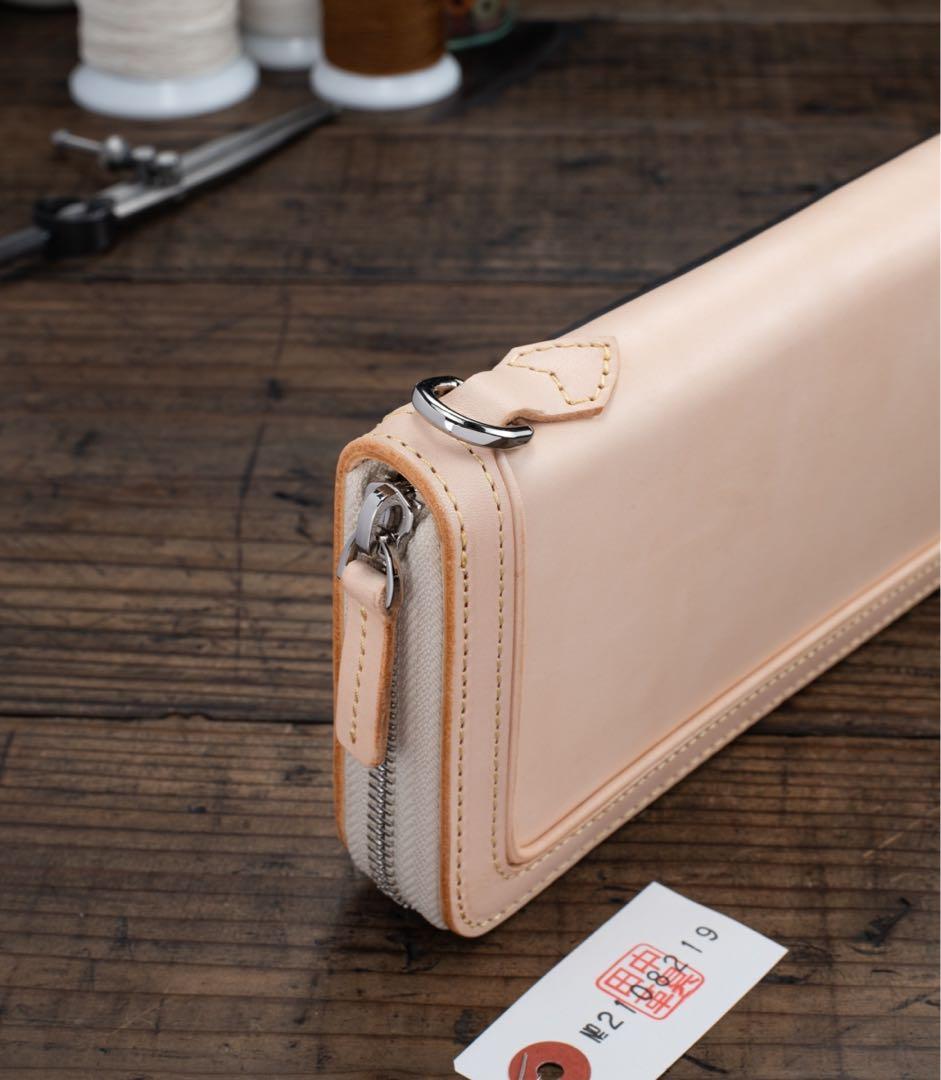 メンズ 本革 フルレザー 長財布 ラウンドファスナー 生成り ハンドメイド