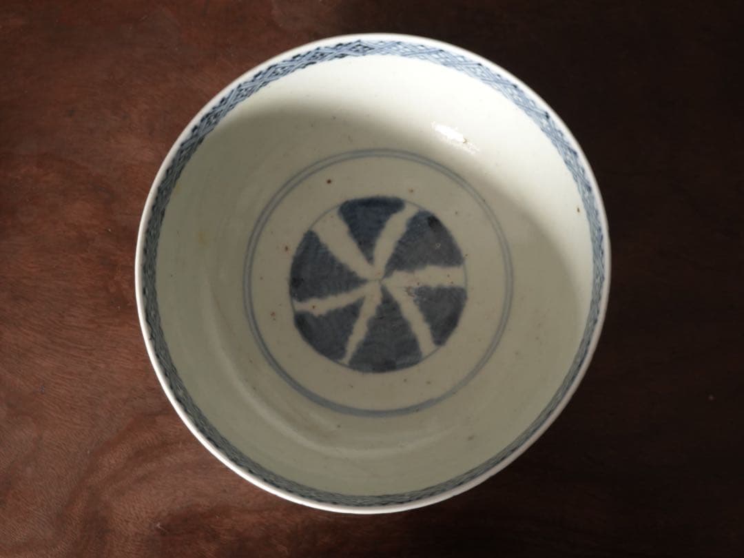 送料無料　江戸中期〜後期　古伊万里　染付　市松紋　鉢　盛鉢　菓子器　ボウル