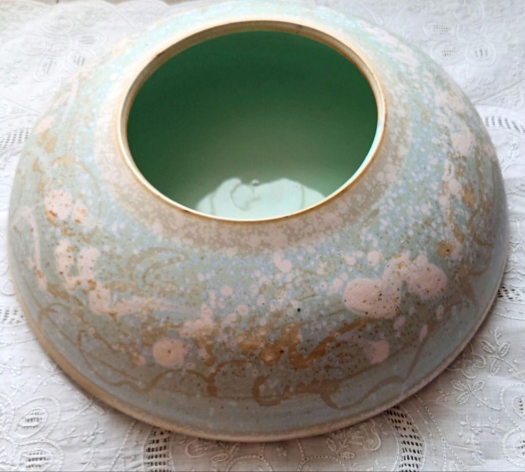 青緑色 陶器 水鉢