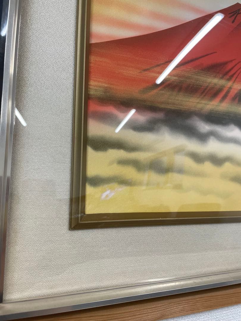 中島秀峰　秀峰 日本絵画 絵画　赤富士 富士山　スチール額装 風水インテリア