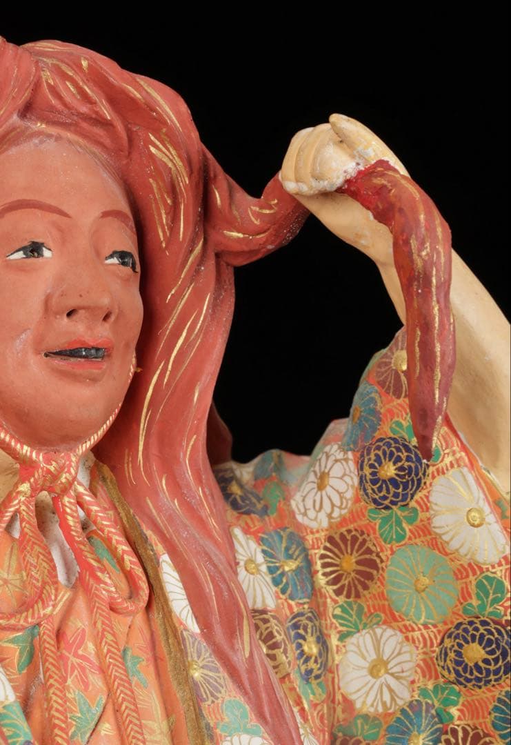 初代 久世久宝】極彩色 能人形 「猩々」 29cm 共箱 京焼 古美術 骨董