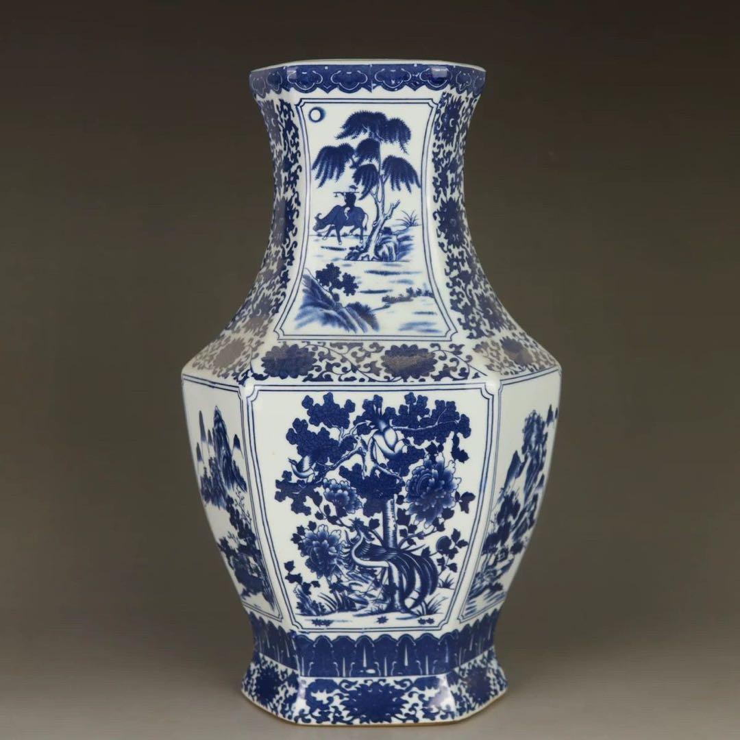 青花龍紋喜珠図将軍缶 風水 置物 景徳鎮 陶磁器 装飾品現代工芸品 美術