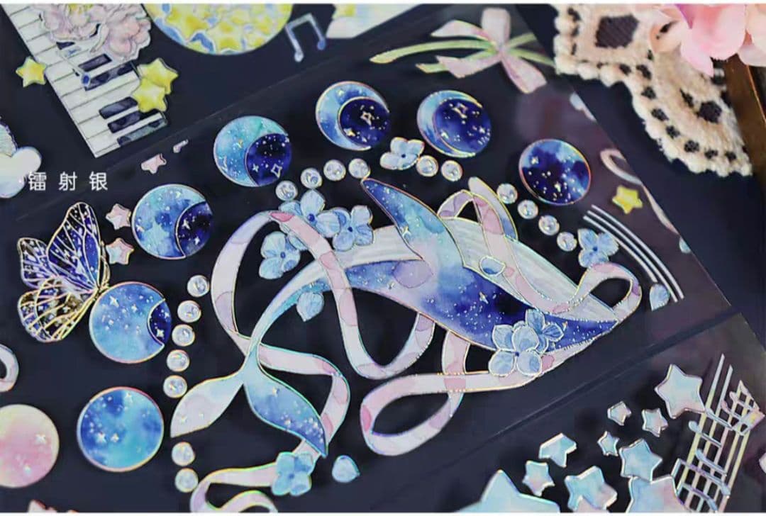 巻売 498☆ 海外 マスキングテープ マステ PET 装飾 花 蝶 鯨 銀ホロ