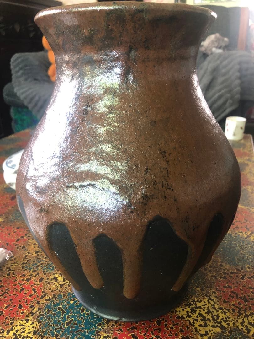 手作り 自然釉流れ　大型壺 33cm 約5kg 和テイスト 無傷