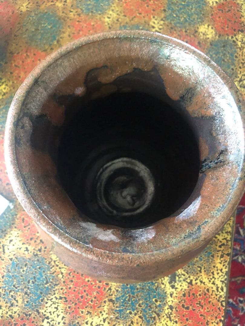 手作り 自然釉流れ　大型壺 33cm 約5kg 和テイスト 無傷