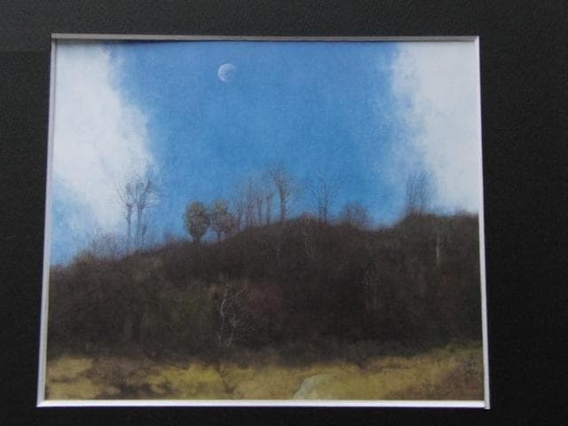 鈴木竹柏、【朝の月】、希少な額装用画集より、新品額装付、状態良好