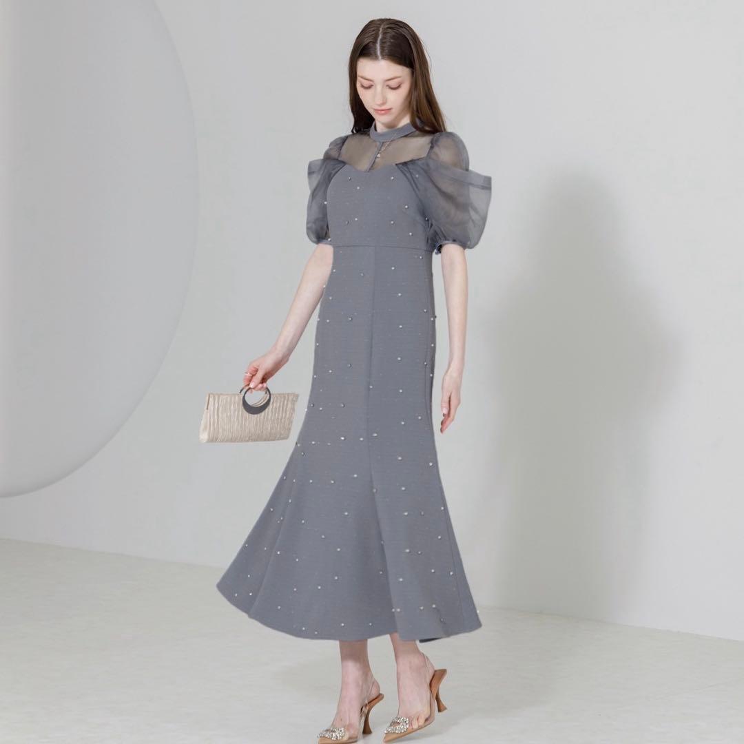 Leja パールビジューオーガンジーレースマーメイドワンピースドレス Mサイズ