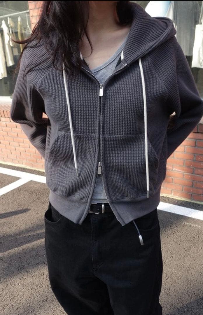 OHOTORO nap waffle zipper hoodie チャコール m