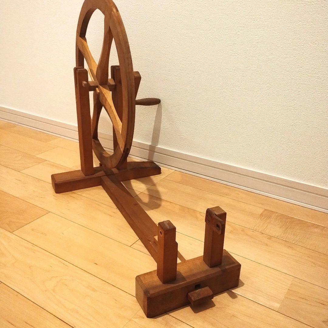 機織り　手織り　糸巻き　木製　糸紡ぎ　管巻き　土台＆回し車　管巻き部分無し