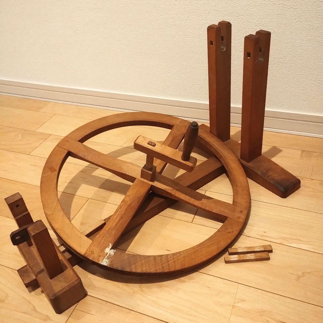 機織り　手織り　糸巻き　木製　糸紡ぎ　管巻き　土台＆回し車　管巻き部分無し
