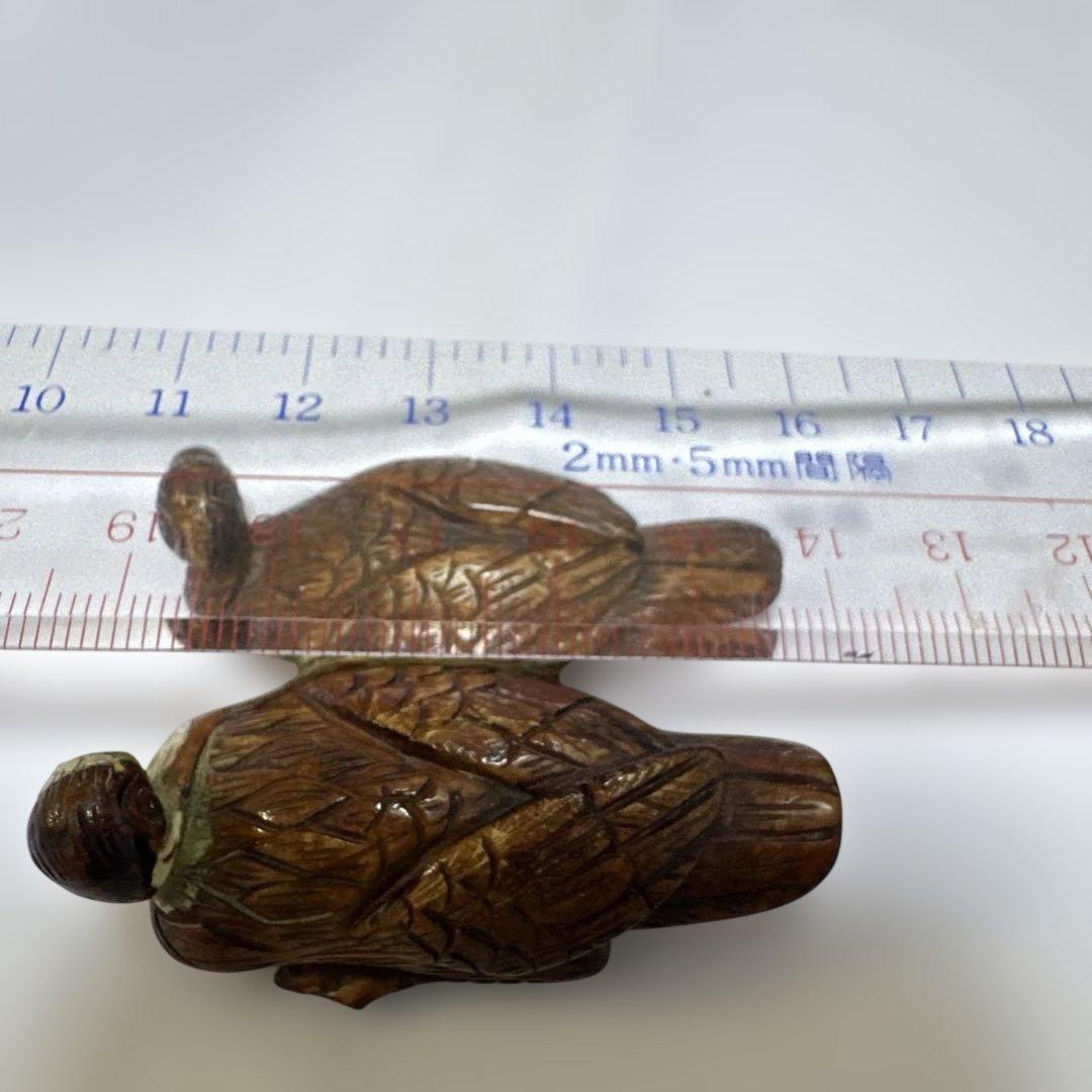 根付 骨董 銘有り 美術品 コレクション 二羽の鳥の彫刻