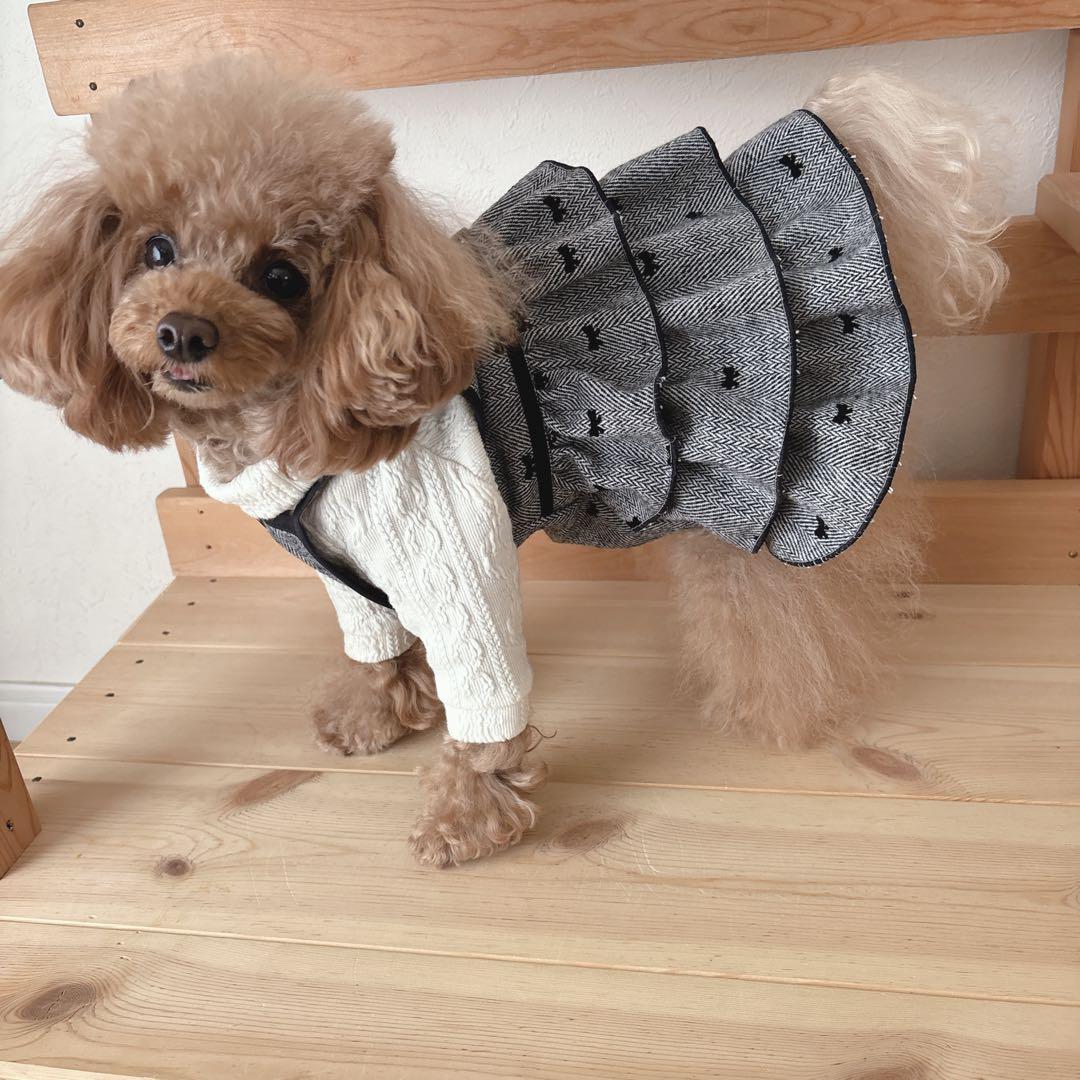 ハンドメイド ヘリンボーンツイードリボン ティアードワンピース 前