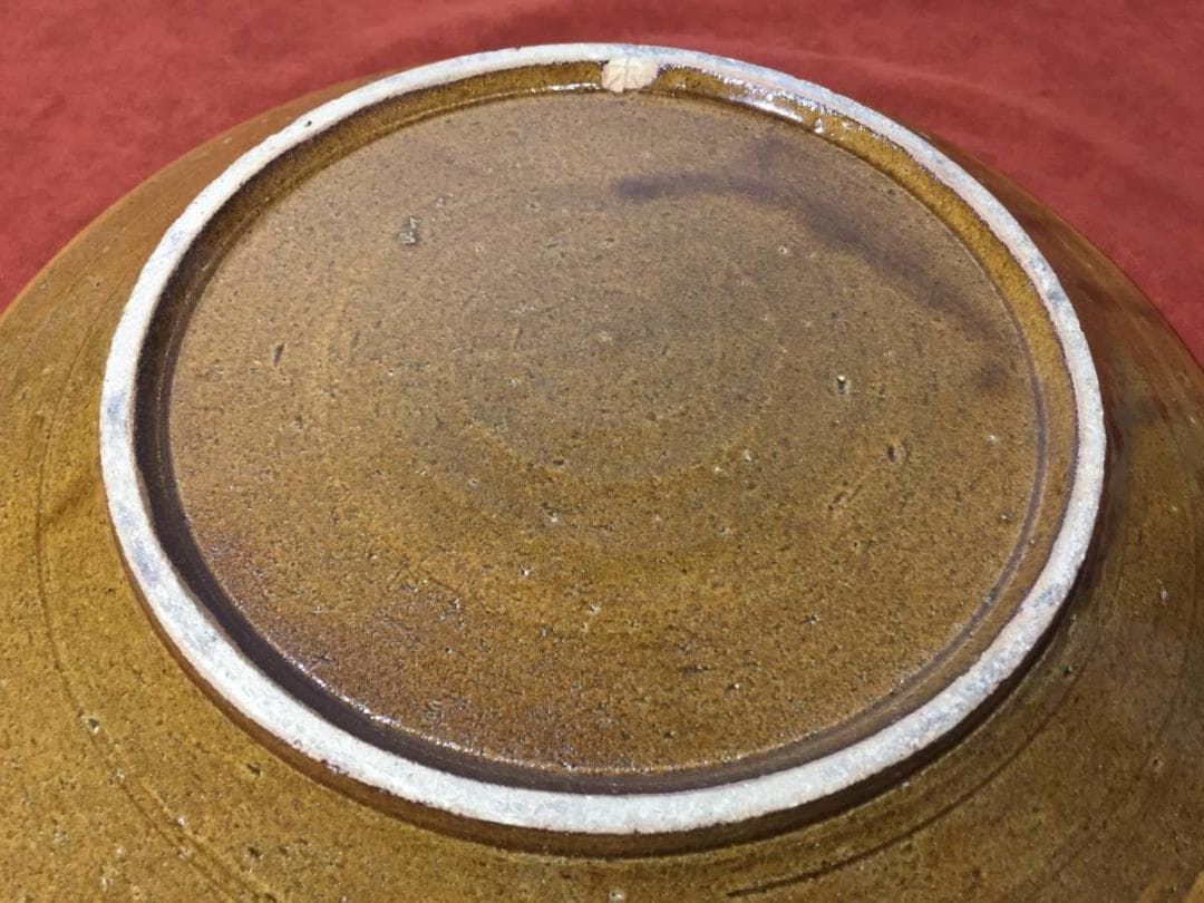 木村一郎 巨匠 益子焼 「黄釉梅花文皿」木村充織箱 大皿 28.9cm 茶道具