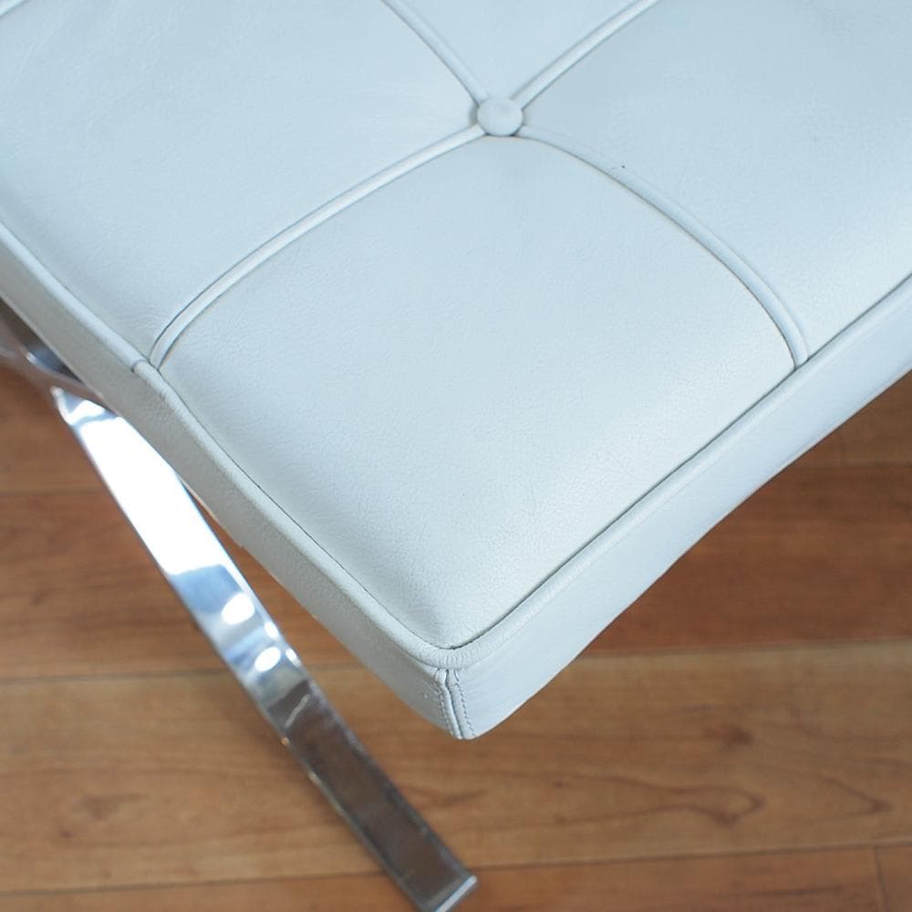 リプロダクト品 本革 バルセロナチェア用オットマン 白/ホワイト