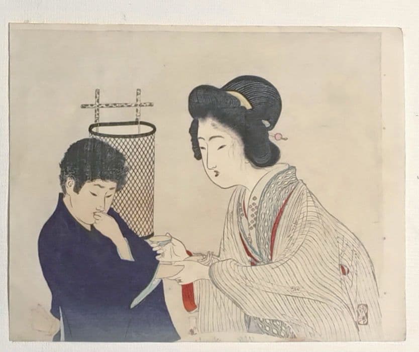 小説の口絵版画水野年方3枚、梶田半古1枚、富岡永洗1枚の5枚売り明治期