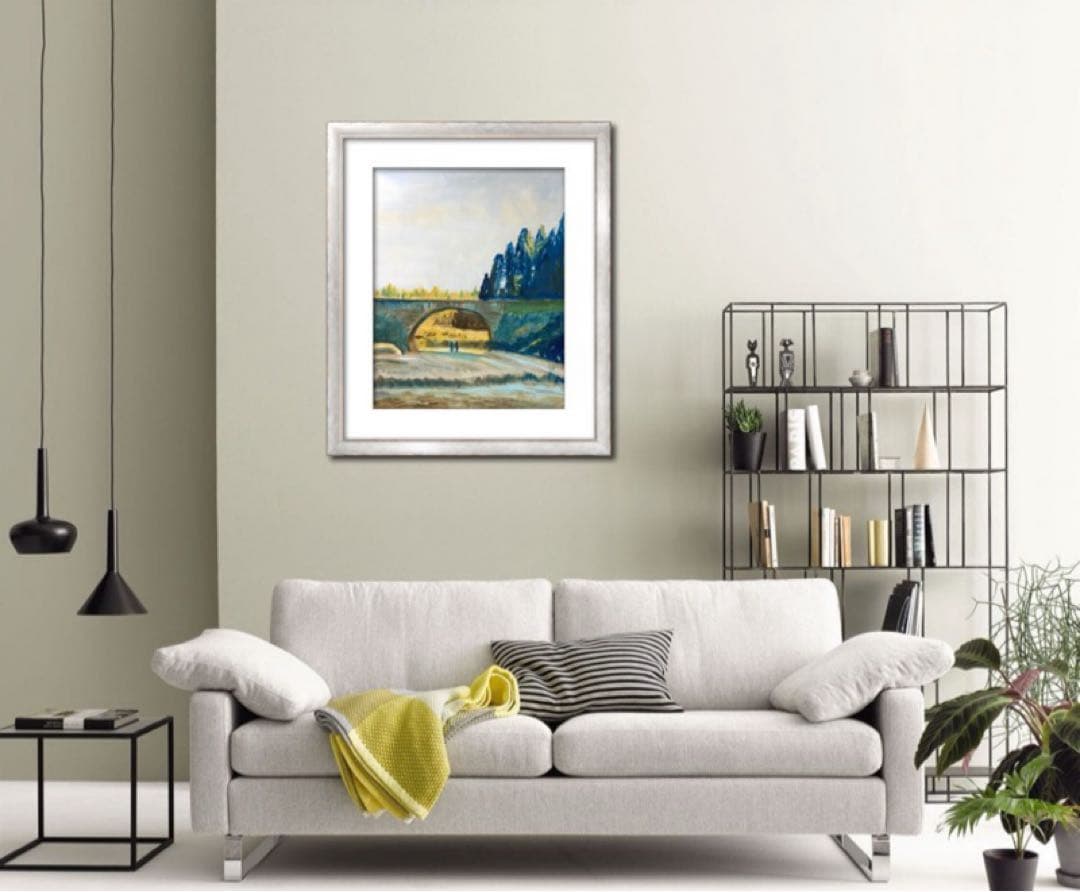 油彩画「懐かしい風景」原画額付F6号