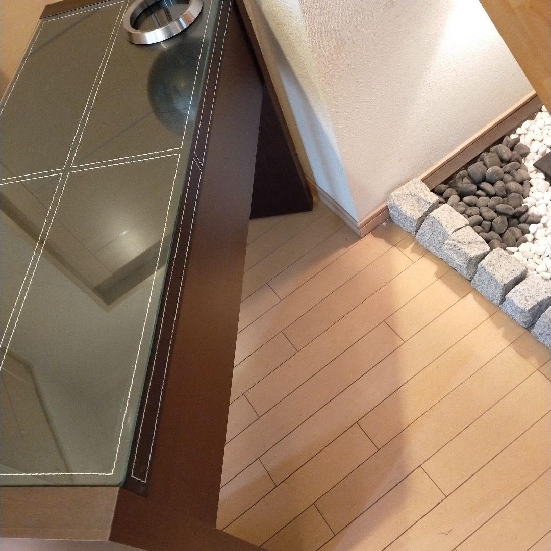 【美品】かっこいいガラストップ レザー張り調テーブル イスセット