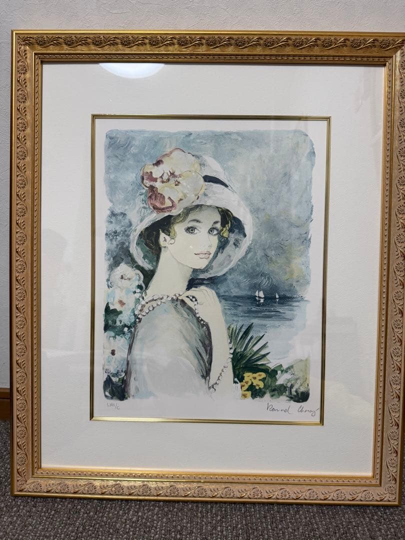 真作・来歴確実】ベルナール・シャロワ 海辺の帽子の少女 リトグラフ