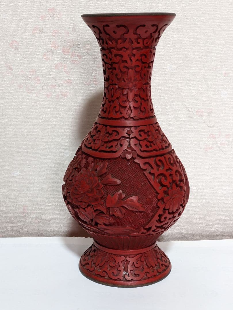 ♢中国 古玩 堆朱 彫漆 瓶 花瓶 漆芸 漆器 花器 花活け 古美術品