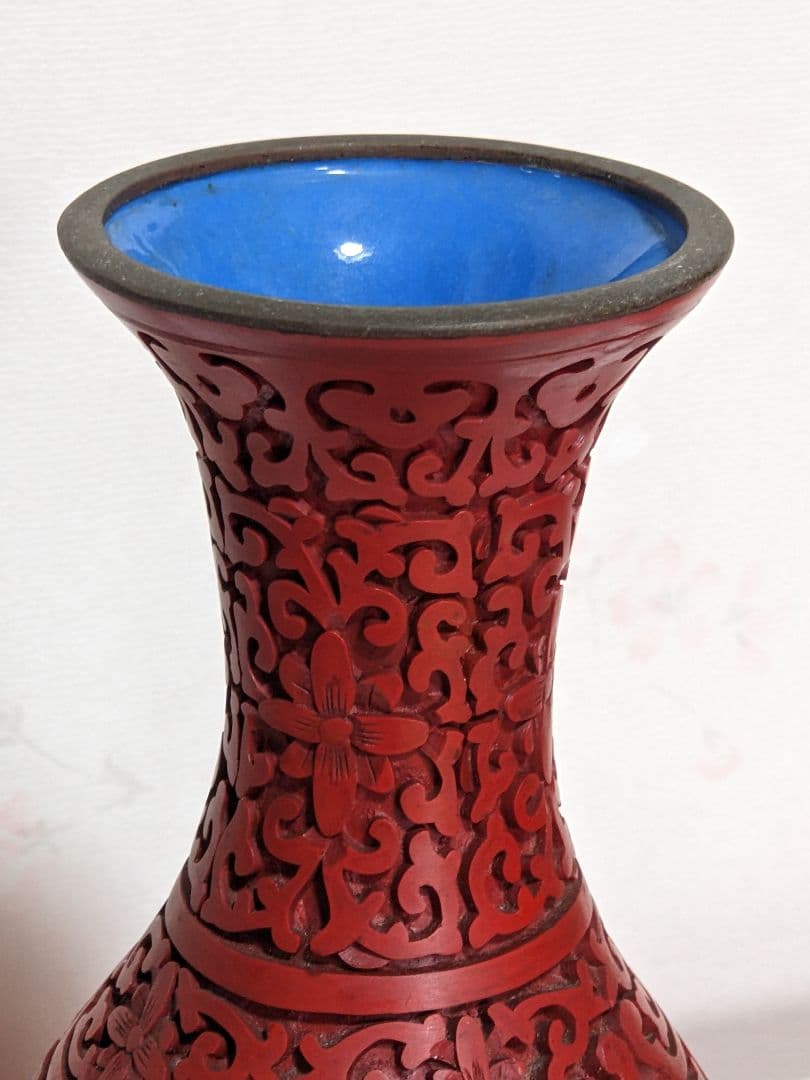 ♢中国 古玩 堆朱 彫漆 瓶 花瓶 漆芸 漆器 花器 花活け 古美術品