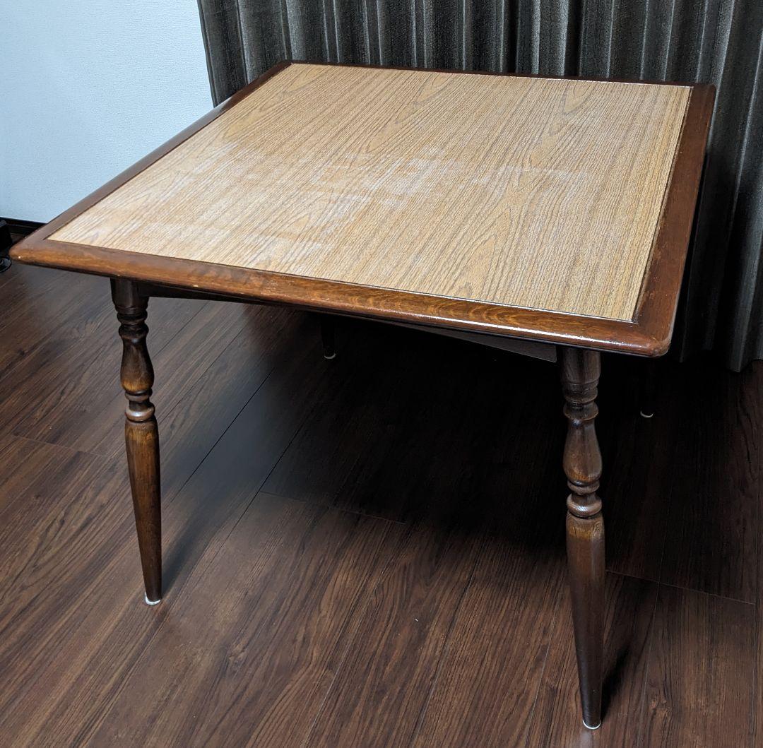 古く味のある木製テーブル 作業台 昭和レトロ アンティーク木製正方形